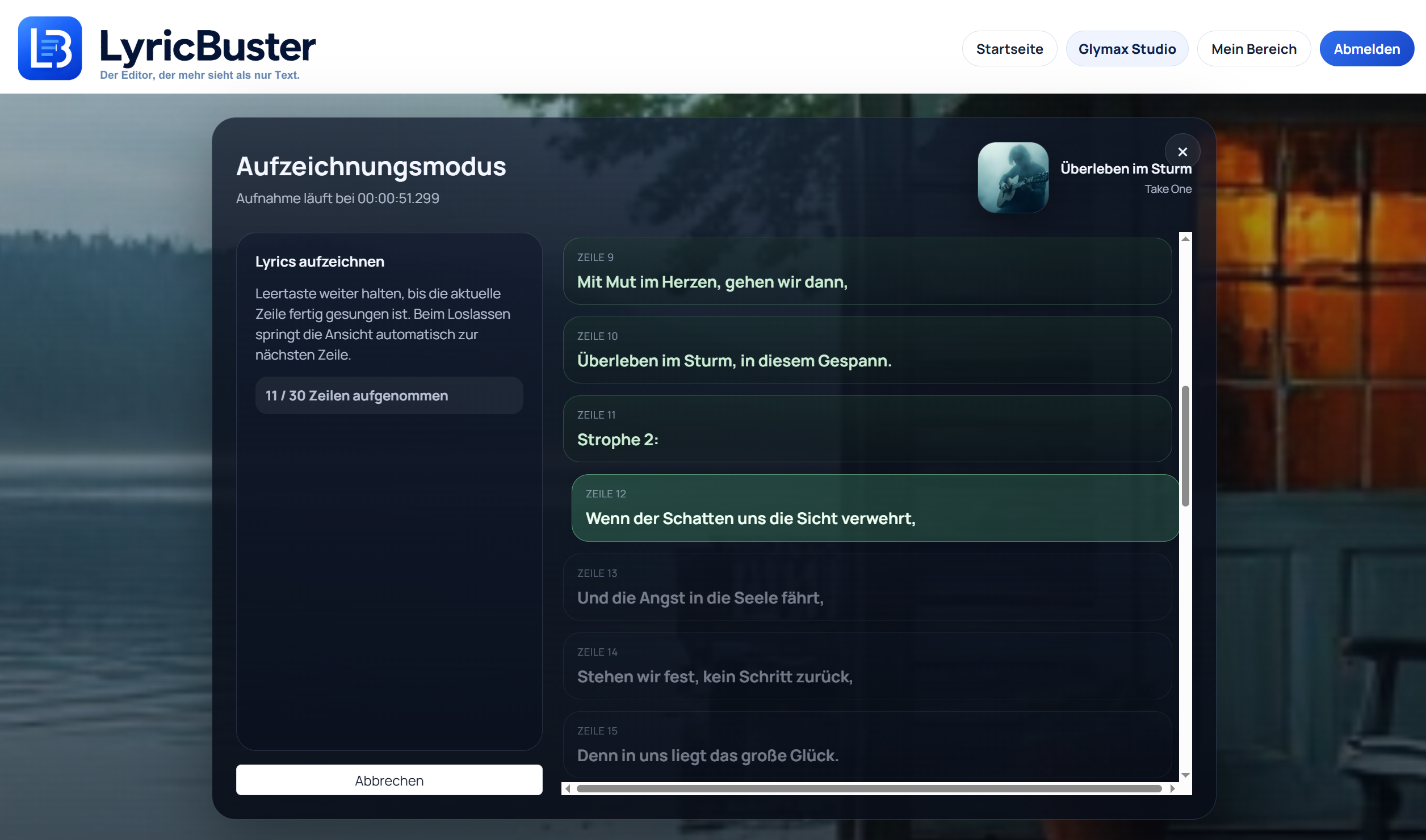 LyricBuster Record Modus für Timed Lyrics